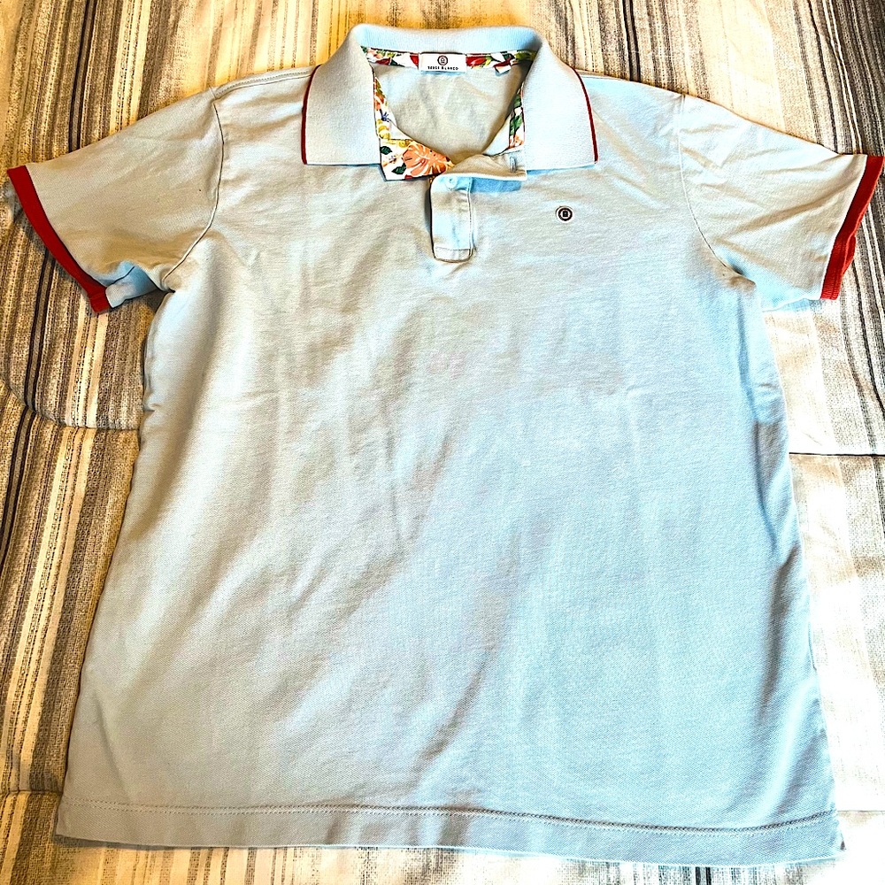Designer Polo shirt; Serge Blanco, blue, size small